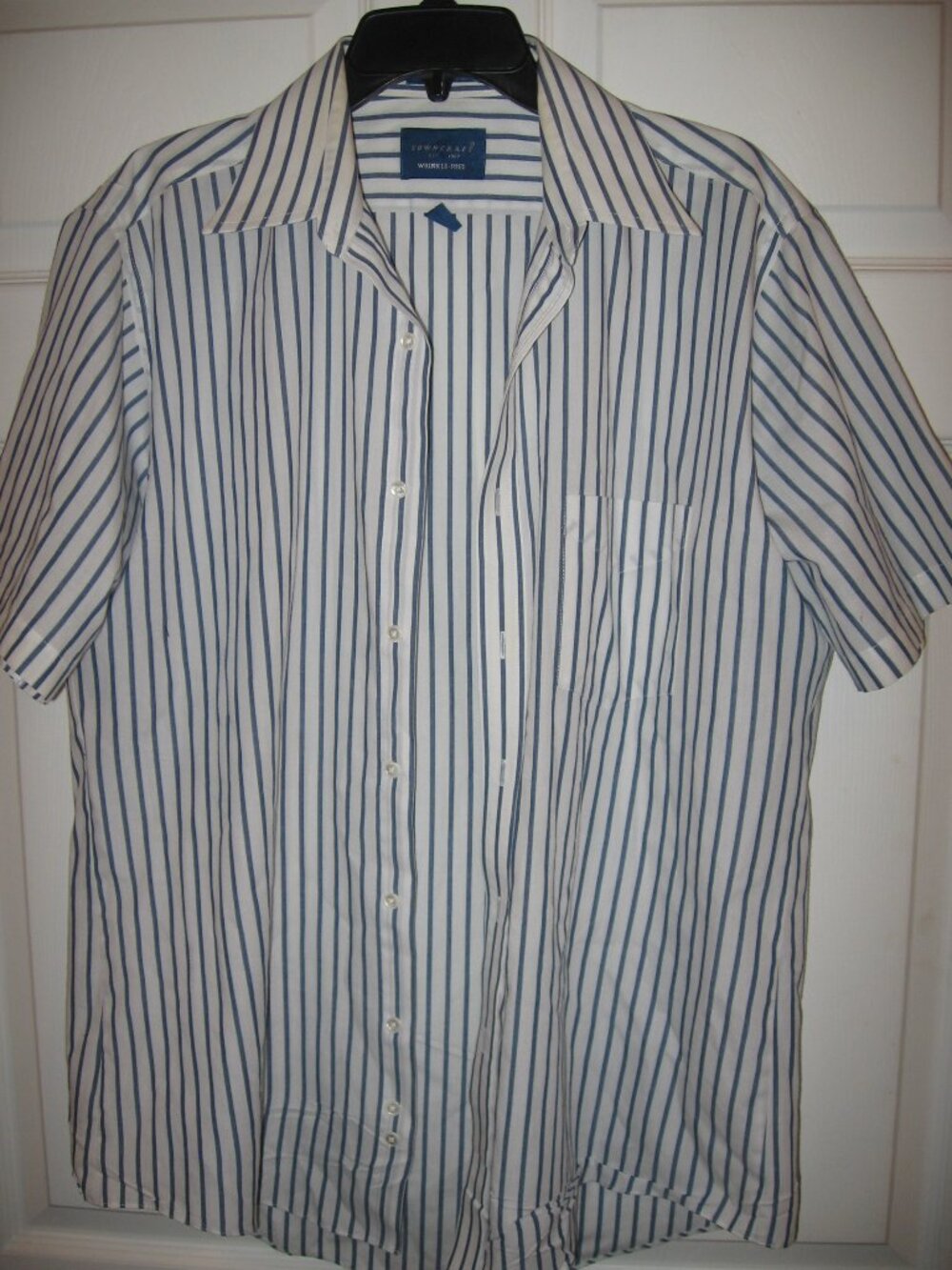 Towncraft White & Blue Stripe Button Front Shirt Men's Size 16